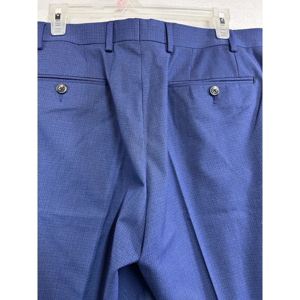 Vince Camuto Slim Fit  Blue Herringbone 2-Piece Suit 46L/36W 34L 2-Btn